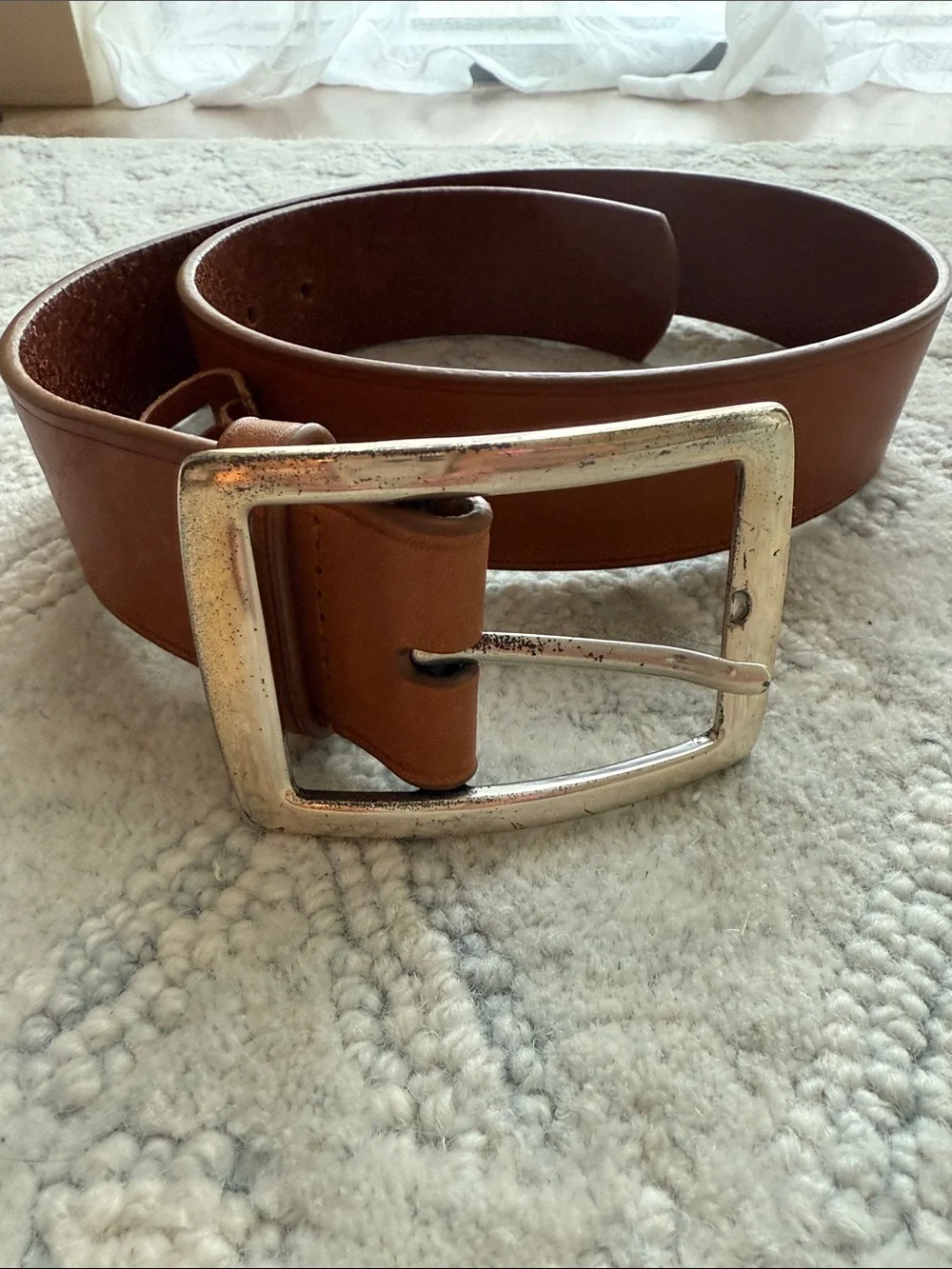 Womens Classic Brown Italian Leather Belt with Silver Buckle, XS
